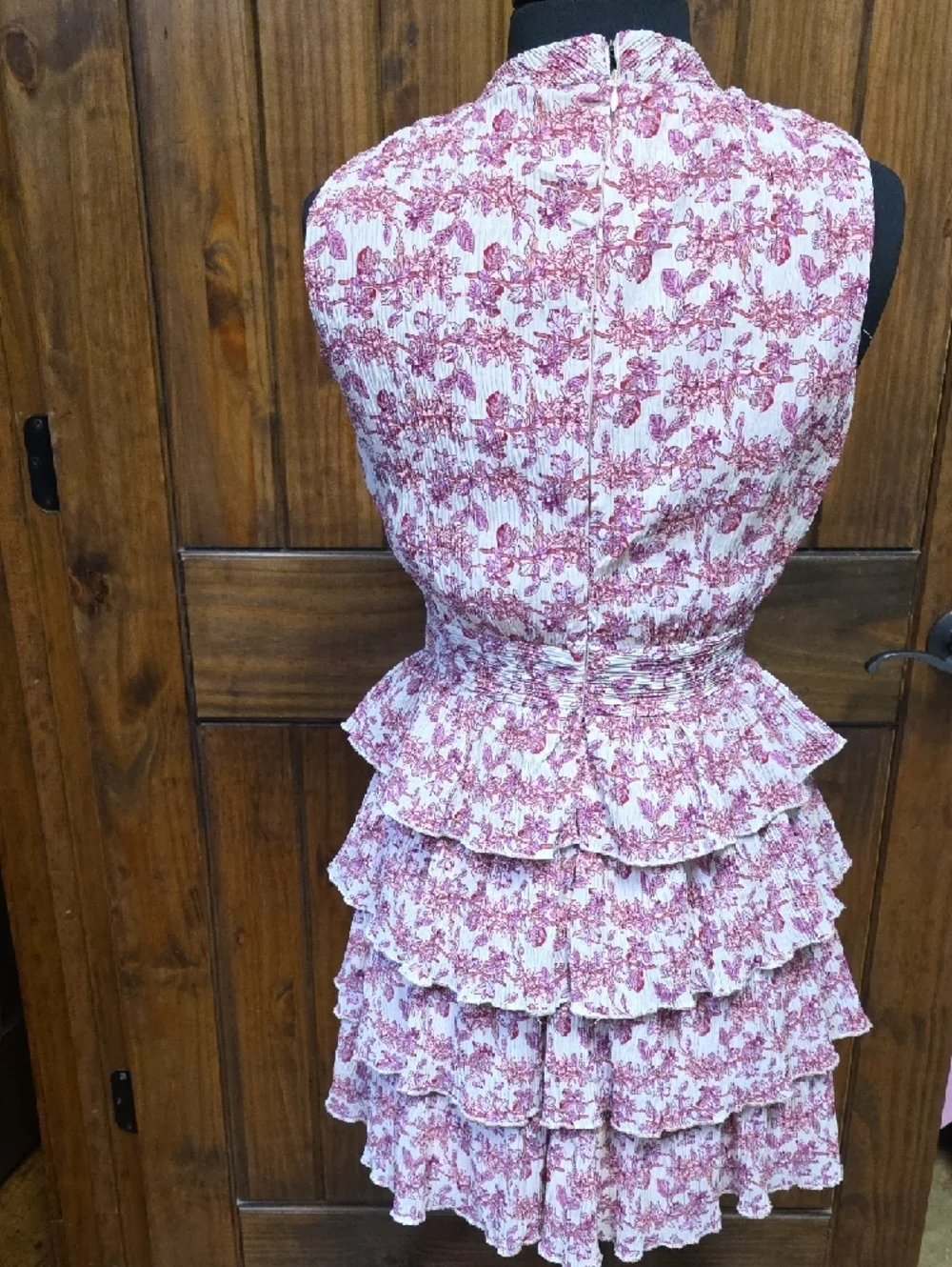TCEC Sleeveless Tiered Ruffle Mini Dress - Pink/White - Size S - Picture 2 of 4